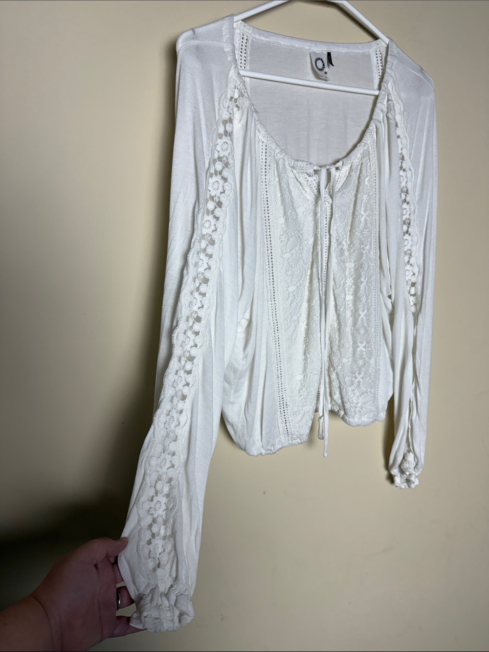 Anthropologie Akemi + Kin Long Sleeve Blouse Lace Panel Peasant Cottagecore L